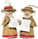 Graphic of two carol singer ornaments.