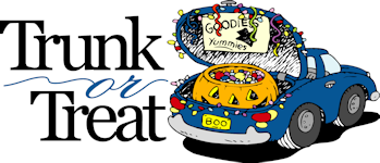 Graphic of a car with the trunk open and the trunk filled with treats.